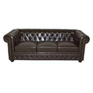 43306 ΚΑΝΑΠΕΣ 3ΘΕΣΙΟΣ T.CHESTERFIELD HM3009.01 ΤΕΧΝΟΔΕΡΜΑ ΣΚΟΥΡΟ ΚΑΦΕ 208x90x73Υ εκ.