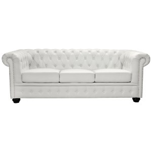 47574 ΚΑΝΑΠΕΣ 3ΘΕΣΙΟΣ T.CHESTERFIELD HM3009.02 ΤΕΧΝΟΔΕΡΜΑ ΛΕΥΚΟ ΜΑΤ 208x90x73 εκ.