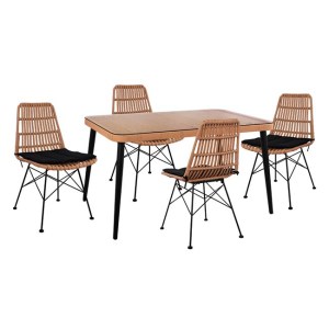 61868 ΣΕΤ 5ΤΜΧ ALLEGRA WICKER ΜΕ ΤΡΑΠΕΖΙ 140X80Χ78Υ ΜΠΕΖ & ΜΑΥΡΟ ΧΡΩΜΑ HM10491