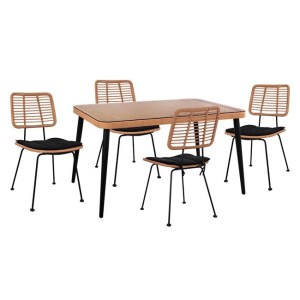 61869 ΣΕΤ 5ΤΜΧ ALLEGRA WICKER ΜΕ ΤΡΑΠΕΖΙ 140X80Χ78Υ ΜΠΕΖ & ΜΑΥΡΟ ΧΡΩΜΑ HM10492