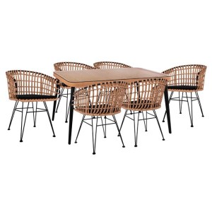 61877 ΣΕΤ 7ΤΜΧ ALLEGRA WICKER ΜΕ ΤΡΑΠΕΖΙ 160X90X78Υ ΜΠΕΖ & ΜΑΥΡΟ ΧΡΩΜΑ HM10496
