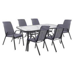 64367 ΣΕΤ ΤΡΑΠΕΖΑΡΙΑΣ 7ΤΜΧ ΚΑΡΕΚΛΕΣ ΜΕ ΜΑΞΙΛΑΡΙ & ΤΡΑΠΕΖΙ 160X90 HM10571.01 ΓΚΡΙ