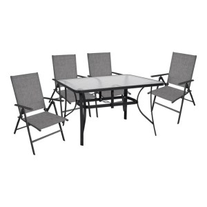 64684 ΣΕΤ 5ΤΜΧ ΤΡΑΠΕΖΙ ΜΕΤΑΛΛΙΚΟ & ΠΤΥΣΣΟΜΕΝΕΣ ΚΑΡΕΚΛΕΣ ΓΚΡΙ  HM10558.01