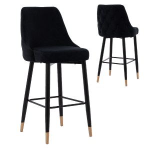 67050 ΣΚΑΜΠΟ ΜΠΑΡ SERENITY HM8519.04 ΒΕΛΟΥΔΟ ΜΑΥΡΟ ΜΕ ΜΕΤΑΛΛΙΚΟ ΣΚΕΛΕΤΟ 53x48x110 εκ.
