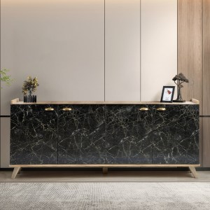 67217 ΜΠΟΥΦΕΣ ΜΕΛΑΜΙΝΗΣ HM9045.01 NATURAL WOOD - ΜΑΥΡΟ ΜΑΡΜΑΡΟ 180x41x77,8Y εκ.