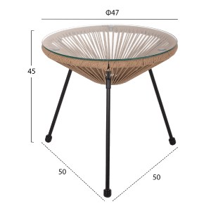 69903 ΤΡΑΠΕΖΙ ΒΟΗΘΗΤΙΚΟ ALLEGRA ΜΑΥΡΟ ΜΕΤΑΛΛΟ  ME TWISTED WICKER ΦΥΣΙΚΟ HM5873.01 Φ47Χ45Υεκ.