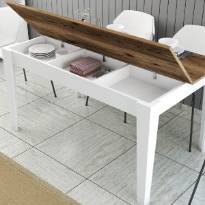 70142 ΤΡΑΠΕΖΙ ΤΡΑΠΕΖΑΡΙΑΣ HM9507.07 ΜΕΛΑΜΙΝΗ ΛΕΥΚΗ-ΚΑΡΥΔΙ ΜΕ ΑΠΟΘ.ΧΩΡΟ 145x88x75Yεκ.