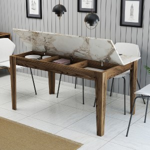 70252 ΤΡΑΠΕΖΙ HM9507.03 ΜΕΛΑΜΙΝΗ ΚΑΡΥΔΙ-ΛΕΥΚΟ ΜΑΡΜΑΡΟ ΜΕ ΑΠΟΘ.ΧΩΡΟ 145x88x75Yεκ.