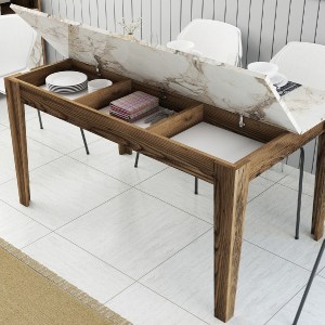 70252 ΤΡΑΠΕΖΙ HM9507.03 ΜΕΛΑΜΙΝΗ ΚΑΡΥΔΙ-ΛΕΥΚΟ ΜΑΡΜΑΡΟ ΜΕ ΑΠΟΘ.ΧΩΡΟ 145x88x75Yεκ.