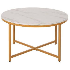 70498 ΤΡΑΠΕΖΙ ΣΑΛΟΝΙΟΥ HM9420.01 WHITE MARBLE ΜΕΛΑΜΙΝΗ-ΧΡΥΣΗ ΜΕΤΑΛΛΙΚΗ ΒΑΣΗ Φ80x48,5Yεκ.