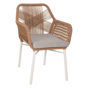 71178 ΠΟΛΥΘΡΟΝΑ TOPIN HM6048.01 ΑΛΟΥΜΙΝΙΟ ΛΕΥΚΟ-P.E. RATTAN ΑΝΟΙΧΤΟ ΚΑΦΕ-ΜΑΞΙΛΑΡΙ ΓΚΡΙ 58x60x83Υ εκ