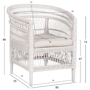 71361 ΠΟΛΥΘΡΟΝΑ MALAWI HM9635.02 ΞΥΛΟ ΜΑΟΝΙ ΜΕ RATTAN ΛΕΥΚΟ-ΛΕΥΚΟ ΜΑΞΙΛΑΡΙ 80x70x86Υεκ.