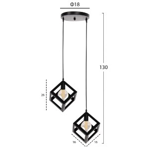 71495 ΦΩΤΙΣΤΙΚΟ ΟΡΟΦΗΣ ΚΡΕΜΑΣΤΟ HM4035 2 ΚΥΒΟΙ ΜΑΥΡΟ ΜΕΤΑΛΛΟ Φ18x130Yεκ.