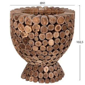 71634 ΤΡΑΠΕΖΙ BAR ΣΤΡΟΓΓΥΛΟ LEEROY HM9806 KOMMATIA ΞΥΛΟΥ TEAK Φ92x104Υ εκ.