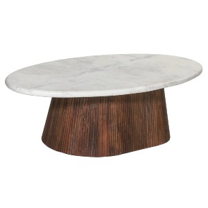 71823 ΤΡΑΠΕΖΙ ΣΑΛΟΝΙΟΥ ΟΒΑΛ PURGER HM9716 ΜΑΣΙΦ MANGO-ΛΕΥΚΟ ΜΑΡΜΑΡΟ 120x70x38Υεκ.