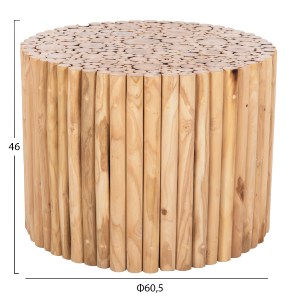 72435 ΤΡΑΠΕΖΙ ΣΑΛΟΝΙΟΥ ΣΤΡΟΓΓΥΛΟ COOTER HM9864 ΚΛΑΔΙΑ TEAK-ΦΥΣΙΚΟ Φ60,5x46Υεκ.