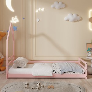 72512 ΚΡΕΒΑΤΙ ΠΑΙΔΙΚΟ HOUSER HM676.06 τ.MONTESSORI ΞΥΛΟ ΠΕΥΚΟ ΡΟΖ- 190x90εκ