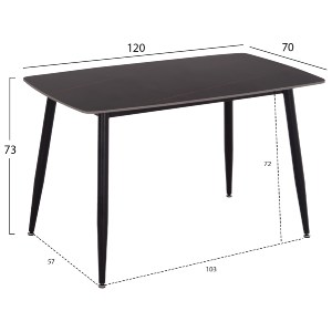 72549 ΤΡΑΠΕΖΙ RAVEN HM9854.02 ΚΕΡΑΜΙΚΟ TOP ΜΑΥΡΟ ΜΑΡΜΑΡΟ-ΜΑΥΡΟ ΜΕΤΑΛΛΟ 120x70x73Υεκ.