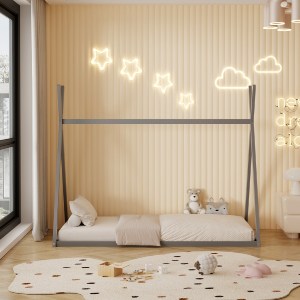 72635 ΚΡΕΒΑΤΙ ΠΑΙΔΙΚΟ MUNK HM681.05 τ.MONTESSORI ΜΑΣΙΦ ΞΥΛΟ ΠΕΥΚΟΥ ΓΚΡΙ- 190x90εκ