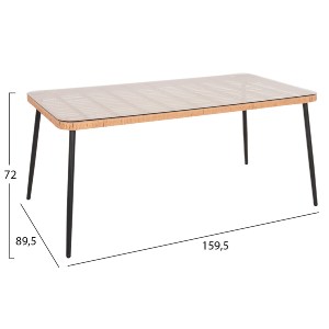 72876 ΤΡΑΠΕΖΙ ΟΡΘΟΓΩΝΙΟ ALLEGRA HM5538.11 ΜΕΤΑΛ.ΜΑΥΡΟ-P.E. RATTAN ΦΥΣΙΚΟ 159,5x89,5x72Υεκ.