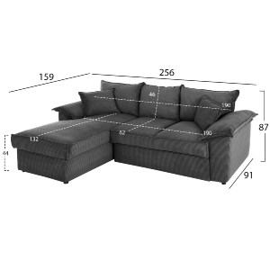 72902 ΚΑΝΑΠΕΣ-ΚΡΕΒΑΤΙ-ΑΡΙΣΤ.ΓΩΝΙΑ ΜΕ ΑΠΟΘ.ΧΩΡΟ ALDO HM3276.02L ΑΝΘΡΑΚΙ ΥΦΑΣΜΑ 256x159x87Υεκ