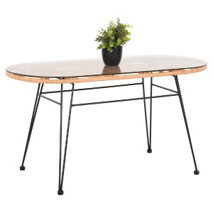 72950 ΤΡΑΠΕΖΙ ΟΒΑΛ ΧΑΜΗΛΟ ALLEGRA HM5695.11 ΜΠΕΖ WICKER-ΜΑΥΡΟ ΜΕΤΑΛΛΟ 100x45x51,5Υεκ.