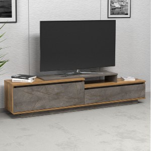 73118 ΕΠΙΠΛΟ TV LEIS HM18186 ΜΕΛΑΜΙΝΗ ΣΕ ΦΥΣΙΚΟ ΞΥΛΟΥ & ΟΨΗ ΓΚΡΙ ΜΑΡΜΑΡΟ 180x35x42Υεκ.