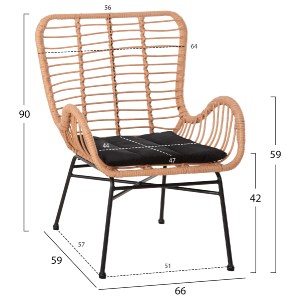 73142 ΠΟΛΥΘΡΟΝΑ ΣΤΥΛ ΜΠΕΡΖΕΡΑΣ ALLEGRA HM5704.11 P.E.RATTAN BEIGE-BLACK METAL 66x59x90Υεκ.