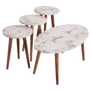 73196 ΣΕΤ ΤΡΑΠΕΖΙ ΣΑΛΟΝΙΟΥ & 3 ΒΟΗΘ.ΤΡΑΠΕΖΙΑ VITAL HM18180.03 ΜΕΛΑΜΙΝΗ ΛΕΥΚΟ ΜΑΡΜΑΡΟ-ΚΑΡΥΔΙ ΠΟΔΙΑ