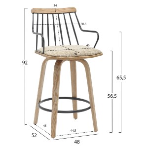 73410 ΣΚΑΜΠΟ ΜΠΑΡ JUDI HM9985.01 WHITE WASH Κ.Π.-ΜΑΥΡΟ ΜΕΤΑΛΛΟ-ΜΠΕΖ ΥΦΑΣΜΑ 48x52x92Υεκ