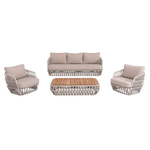 74086 ΣΕΤ ΣΑΛΟΝΙ ΕΞ.ΧΩΡΟΥ 4ΤΜΧ SABO HM6208.02 ΜΠΕΖ OLEFIN & P.E.ΣΧΟΙΝΙ-ΚΡΕΜ ΑΛΟΥΜ.-ΞΥΛΟ TEAK