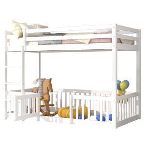 74252 ΠΑΙΔΙΚΗ ΚΟΥΚΕΤΑ τ.MONTESSORI ΜΕ ΠΑΡΚΑΚΙ PLAYKID HM703.03 ΞΥΛΟ ΠΕΥΚΟΥ ΛΕΥΚΟ ΓΙΑ 190x90εκ