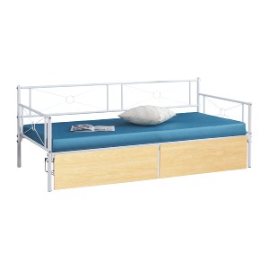 74471 ΚΡΕΒΑΤΙ-ΚΑΝΑΠΕΣ BERNIE HM21121.02 ΛΕΥΚΟ ΜΕΤΑΛΛΟ & SONAMA ΣΥΡΤΑΡΙΑ- ΓΙΑ 190x90εκ.