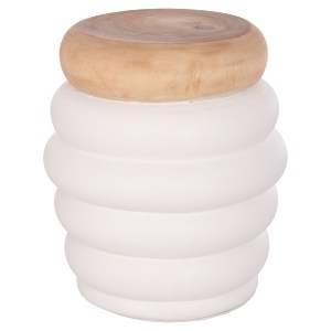 74826 ΣΚΑΜΠΟ PUFFAT HM18172.02 FIBER CEMENT ΛΕΥΚΟ- ΞΥΛΟ TEAK TOP Φ45x46Υεκ.