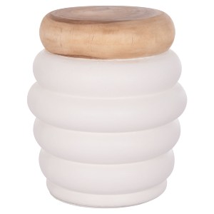 74826 ΣΚΑΜΠΟ PUFFAT HM18172.02 FIBER CEMENT ΛΕΥΚΟ- ΞΥΛΟ TEAK TOP Φ45x46Υεκ.