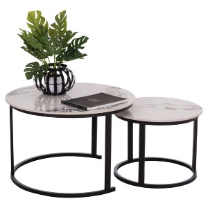 74924 ΤΡΑΠΕΖΙ ΣΑΛΟΝΙΟΥ 2ΤΜΧ TALOS ΛΕΥΚΟ ΜΕ ΚΑΦΕ ΝΕΡΑ ΚΕΡΑΜΙΚΟ TOP HM18140.03 Φ70+Φ50