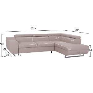 74993 ΓΩΝΙΑΚΟΣ ΚΑΝΑΠΕΣ-ΚΡΕΒΑΤΙ ΜΕ ΑΠΟΘ.ΧΩΡΟ ENCORE HM3301.03R ΜΠΕΖ ΥΦΑΣΜΑ 285x205x90Υεκ.