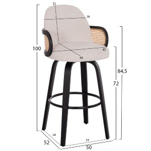 75064 ΣΚΑΜΠΟ ΜΠΑΡ ΠΕΡΙΣΤΡΕΦΟΜΕΝΟ BECKER HM18251.02 PLYWOOD ΜΑΥΡΟ--ΕΚΡΟΥ ΥΦΑΣΜΑ 50x52x100Υ