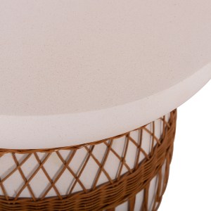 75230 ΒΟΗΘΗΤΙΚΟ ΤΡΑΠΕΖΙ PRILEP HM18159.02 FIBER CEMENT ΛΕΥΚΟ & RATTAN--Φ60x76,5Υεκ