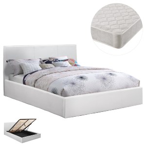 75536 ΚΡΕΒΑΤΙ ΔΙΠΛΟ & ΣΤΡΩΜΑ 150x200εκ BOBBI HM21271.01 ΛΕΥΚΟ PU ΜΕ ΑΠΟΘ.ΧΩΡΟ