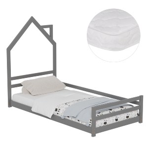 75683 ΚΡΕΒΑΤΙ ΠΑΙΔΙΚΟ ΜΕ ΣΤΡΩΜΑ HOUSER HM21301.01 ΞΥΛΟ ΠΕΥΚΟΥ ΣΕ ΓΚΡΙ--ΣΤΡΩΜΑ 90x190εκ