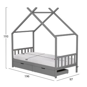 75696 ΚΡΕΒΑΤΙ ΠΑΙΔΙΚΟ ΜΕ ΣΤΡΩΜΑ KLARICE HM21305.02 ΞΥΛΟ ΠΕΥΚΟΥ ΣΕ ΓΚΡΙ--ΣΤΡΩΜΑ 90x190εκ