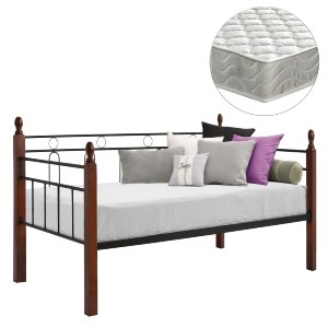 75783 ΚΑΝΑΠΕΣ ΚΡΕΒΑΤΙ ΜΕ ΣΤΡΩΜΑ REVEN HM21329 ΜΕΤΑΛΛΟ & ΞΥΛΟ ΣΕ DIRTY OAK--ΣΤΡΩΜΑ 90Χ190εκ