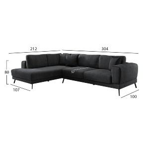 75979 ΚΑΝΑΠΕΣ ΚΡΕΒΑΤΙ ΑΡΙΣΤΕΡΗ ΓΩΝΙΑ ZENORA HM3337.01L ΣΚΟΥΡΟ ΓΚΡΙ ΥΦΑΣΜΑ 304x212x80Υεκ