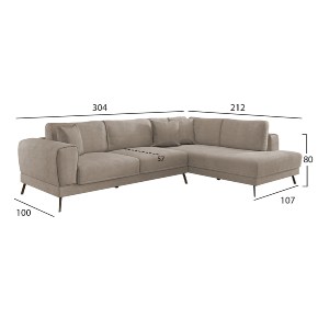 75980 ΚΑΝΑΠΕΣ ΚΡΕΒΑΤΙ ΔΕΞΙΑ ΓΩΝΙΑ ZENORA HM3337.03R ΜΠΕΖ ΥΦΑΣΜΑ 304x212x80Υεκ