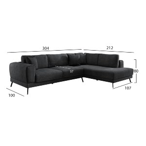 75981 ΚΑΝΑΠΕΣ ΚΡΕΒΑΤΙ ΔΕΞΙΑ ΓΩΝΙΑ ZENORA HM3337.01R ΣΚΟΥΡΟ ΓΚΡΙ ΥΦΑΣΜΑ 304x212x80Υεκ