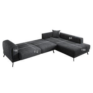 75981 ΚΑΝΑΠΕΣ ΚΡΕΒΑΤΙ ΔΕΞΙΑ ΓΩΝΙΑ ZENORA HM3337.01R ΣΚΟΥΡΟ ΓΚΡΙ ΥΦΑΣΜΑ 304x212x80Υεκ