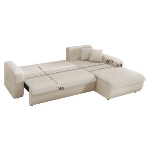 76019 ΚΑΝΑΠΕΣ ΚΡΕΒΑΤΙ ΔΕΞΙΑ ΓΩΝΙΑ KANSO HM3338.03R ΜΠΕΖ ΥΦΑΣΜΑ 244x188x80Υεκ