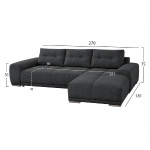 76020 ΚΑΝΑΠΕΣ ΚΡΕΒΑΤΙ ΔΕΞΙΑ ΓΩΝΙΑ COMFYRA HM3336.01R ΓΚΡΙ ΥΦΑΣΜΑ 270x181x75Υεκ