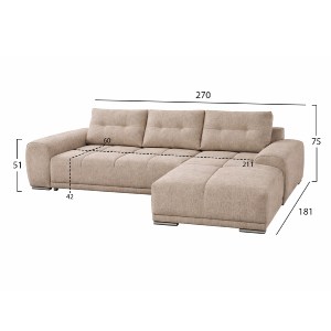 76021 ΚΑΝΑΠΕΣ ΚΡΕΒΑΤΙ ΔΕΞΙΑ ΓΩΝΙΑ COMFYRA HM3336.03R ΜΠΕΖ ΥΦΑΣΜΑ 270x181x75Υεκ
